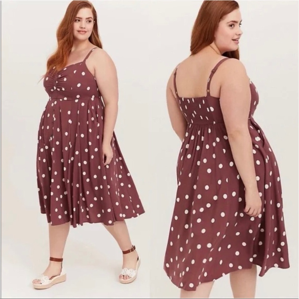 Torrid Wine/plum polka dot midi dress size 4